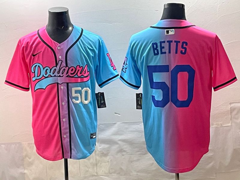 Men Los Angeles Dodgers #50 Betts Blue pink Game 2025 Nike MLB Jersey style 003